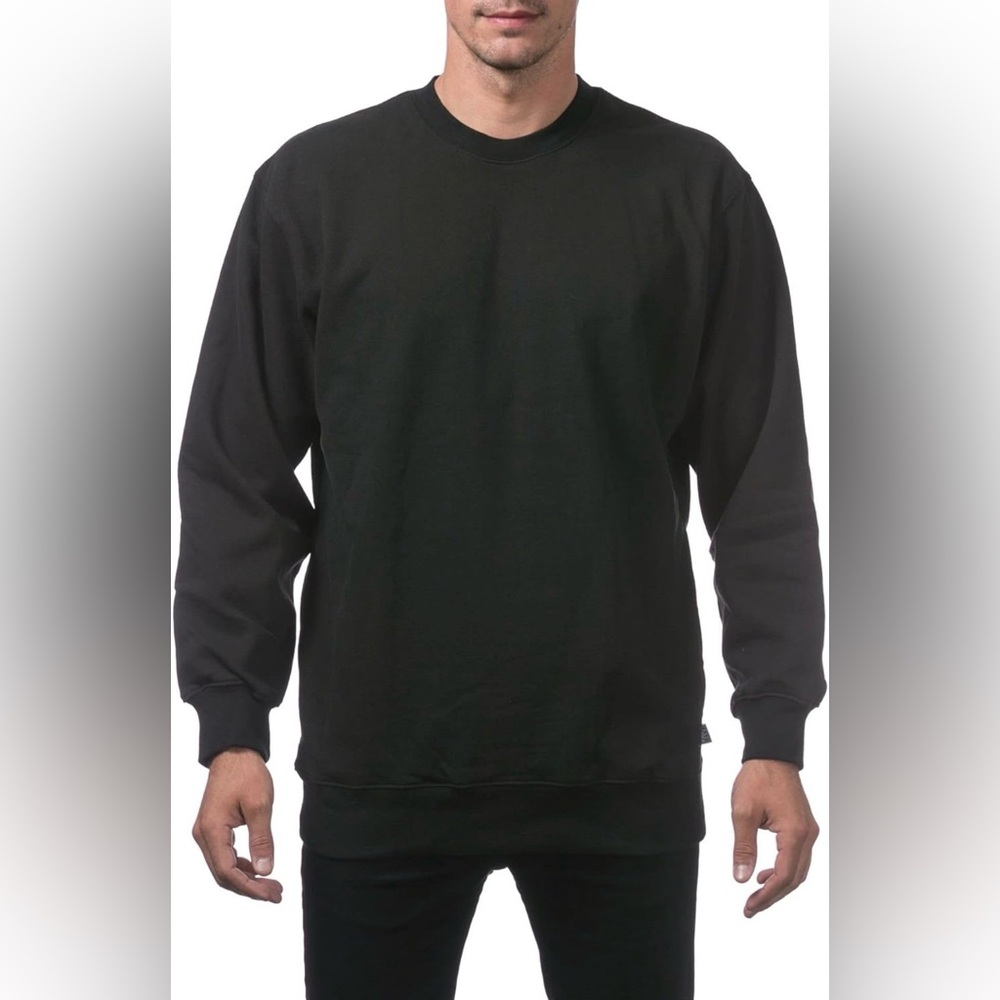Pro Club Men's Black Heavyweight 13oz Crew Neck Fleece Pullover Sweatshirt